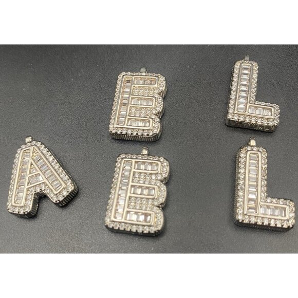 Lot of 8 Mini Iced Out Letter Charms Rhinestone Hip Hop .75" A E E L L R S T - Picture 2 of 5
